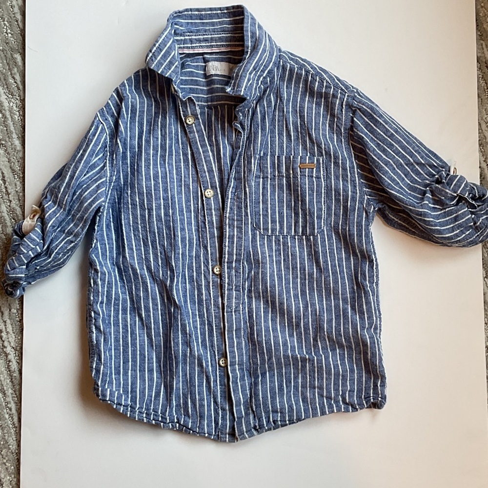 Zara Navy Striped Button Down Shirt
